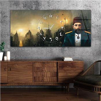 Yatay Saatli Ortadan Vatan Temalı Cam Tablo 163