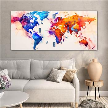 Yatay Saatli Ortadan Vatan Temalı Cam Tablo 113