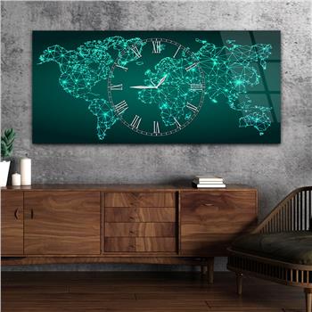 Yatay Saatli Ortadan Vatan Temalı Cam Tablo 133