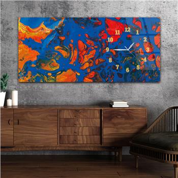 Horizontal bedrucktes Glas mit Kunst und Naturthema und einer Uhr an der Seite 144