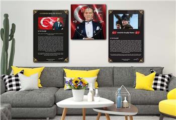 MUSTAFA KEMAL ATATÜRK GÖRSELLİ İSTİKLAL MARŞI VE GENÇLİĞE HİTABE YAZILI CAM TABLO SAAT SETİ 