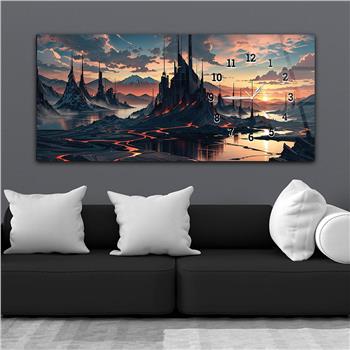 Yatay Saatli Yandan Sanat ve Doğa Temalı Cam Tablo 205