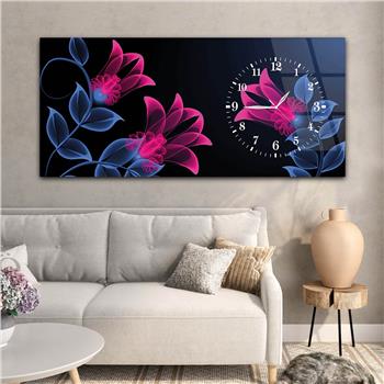 Horizontal bedrucktes Glas mit Kunst und Naturthema und einer Uhr an der Seite 082