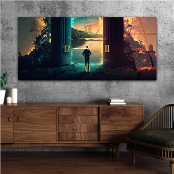 Yatay Ortadan Saatli  Sanat ve Doğa Temalı Cam Tablo 108