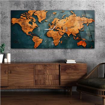 Yatay Saatli Ortadan Vatan Temalı Cam Tablo 100