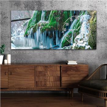 Horizontal bedrucktes Glas mit Kunst und Naturthema und einer Uhr an der Seite 095