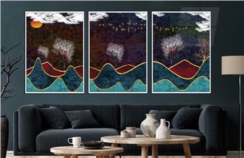 Alüminyum Çerçeveli Sanat Temalı 3lü Set CAM Tablo 0028