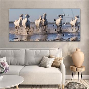 Horizontal bedrucktes Glas mit Kunst und Naturthema und einer Uhr an der Seite 130