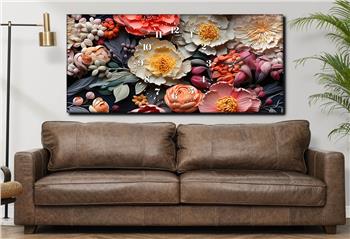 Yatay Saatli Yandan Sanat Temalı Cam Tablo 250