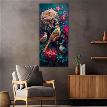 Dikey Üstten Saatli Sanat Temalı Cam Tablo 008