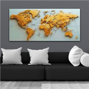 Yatay Saatli Ortadan Vatan Temalı Cam Tablo 136