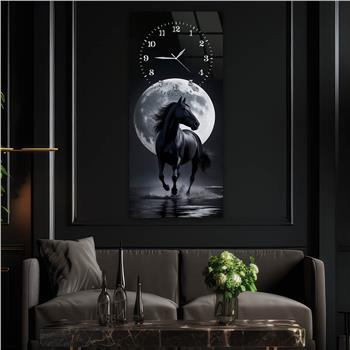 Dikey Üstten Saatli Sanat Temalı Cam Tablo 100