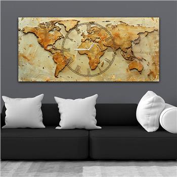 Yatay Saatli Ortadan Vatan Temalı Cam Tablo 127