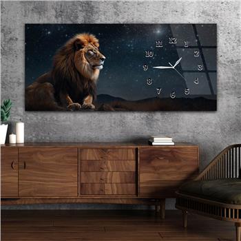 Horizontal bedrucktes Glas mit Kunst und Naturthema und einer Uhr an der Seite 181