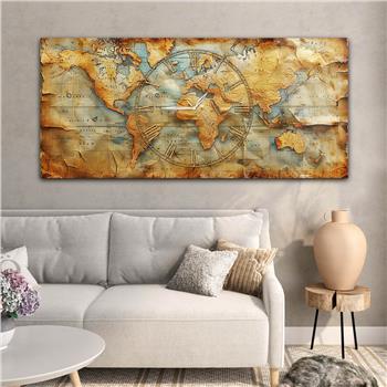 Yatay Saatli Ortadan Vatan Temalı Cam Tablo 131