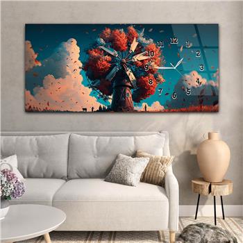 Yatay Saatli Yandan Sanat ve Doğa Temalı Cam Tablo 211