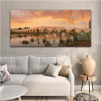 Yatay Saatli Yandan Sanat ve Doğa Temalı Cam Tablo 002