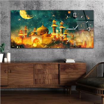 Yatay Saatli Yandan Dini Temalı Cam Tablo 082
