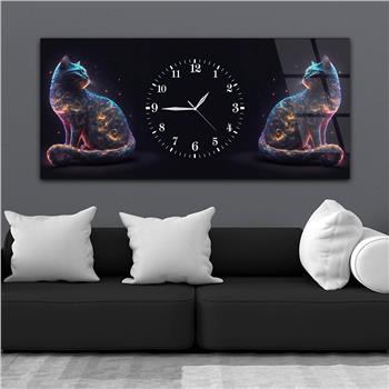 Yatay Ortadan Saatli  Sanat ve Doğa Temalı Cam Tablo 075