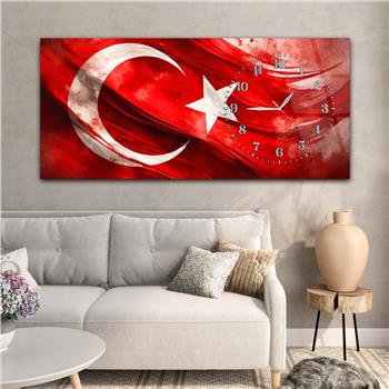 Yatay Saatli Yandan Vatan Temalı Cam Tablo 028