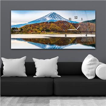 Horizontal bedrucktes Glas mit Kunst und Naturthema und einer Uhr an der Seite 172