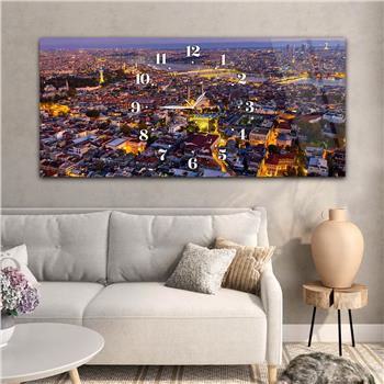 Yatay Saatli Ortadan Sanat Temalı Cam Tablo111