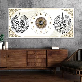 Yatay Saatli Ortadan Dini Temalı Cam Tablo 117