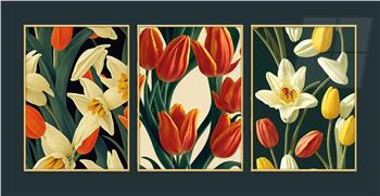 Alüminyum Çerçeveli Sanat Temalı 3lü Set MDF Tablo 0039