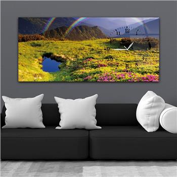 Horizontal bedrucktes Glas mit Kunst und Naturthema und einer Uhr an der Seite 084