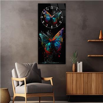 Vertikales bedrucktes Glas Kunst und Naturthema mit Uhr Oben  031