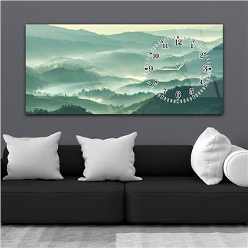 Horizontal bedrucktes Glas mit Kunst und Naturthema und einer Uhr an der Seite 096