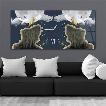 Yatay Ortadan Saatli  Sanat ve Doğa Temalı Cam Tablo 082