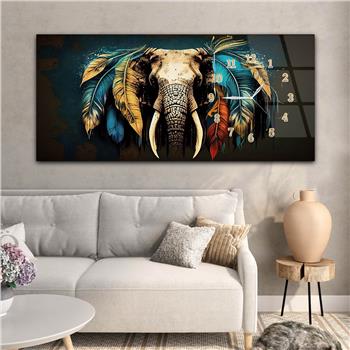 Horizontal bedrucktes Glas mit Kunst und Naturthema und einer Uhr an der Seite 128