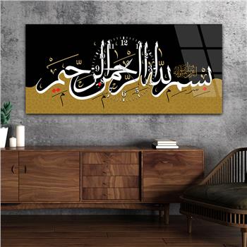 Tableau en verre à thème religieux avec horloge centrale horizontale  027