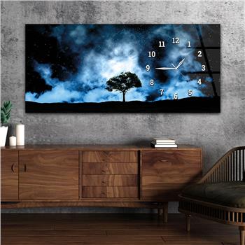 Gece Gökyüzü Yıldızlar Yatay Saatli Yandan Sanat ve Doğa Temalı Cam Tablo 239