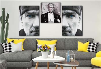 MUSTAFA KEMAL ATATÜK GÖRSELLİ CAM TABLO SAAT SETİ 