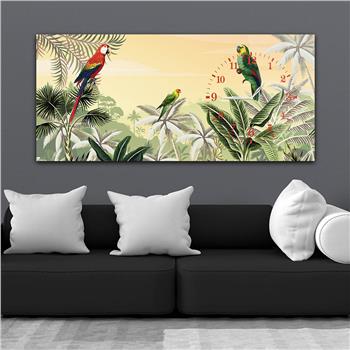 Horizontal bedrucktes Glas mit Kunst und Naturthema und einer Uhr an der Seite 063