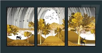 Alüminyum Çerçeveli Sanat Temalı 3lü Set MDF Tablo 0079