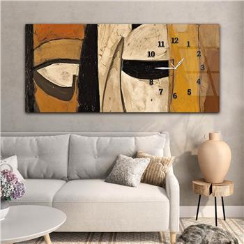 Horizontal bedrucktes Glas mit Kunst und Naturthema und einer Uhr an der Seite 149