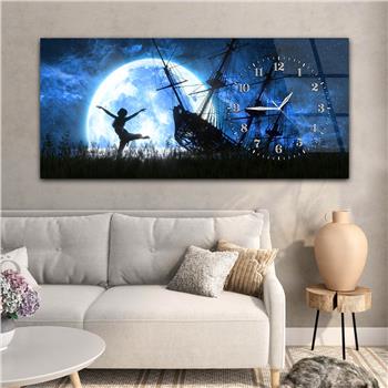 Yatay Saatli Yandan Sanat Temalı Cam Tablo 274