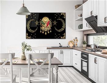 OSMANLI DEVLET ARMASI VE AY YILDIZ GÖRSELLİ CAM TABLO