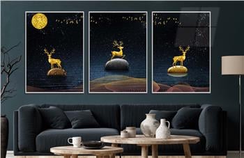 Alüminyum Çerçeveli Sanat Temalı 3lü Set CAM Tablo 0065