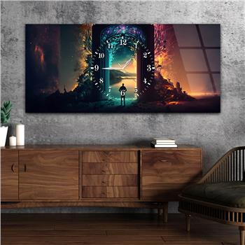 Yatay Ortadan Saatli  Sanat ve Doğa Temalı Cam Tablo 107