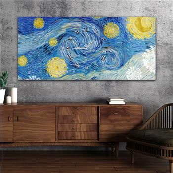 Horizontal bedrucktes Glas mit Kunst- und Naturthema und einer Uhr in der Mitte 002