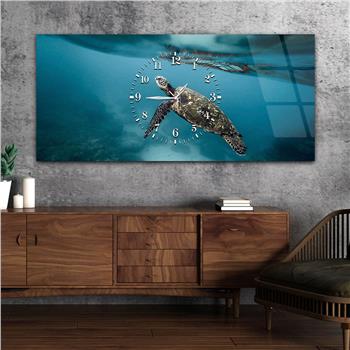 Horizontal bedrucktes Glas mit Kunst- und Naturthema und einer Uhr in der Mitte 006