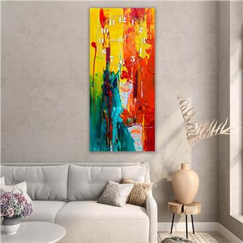 Dikey Üstten Saatli Sanat Temalı Cam Tablo 013