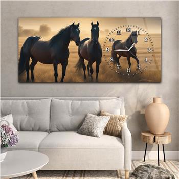 Yatay Saatli Yandan Sanat Temalı Cam Tablo 374