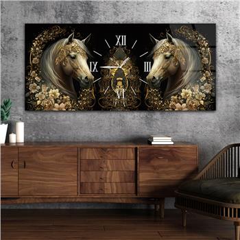 Yatay Ortadan Saatli  Sanat ve Doğa Temalı Cam Tablo 070
