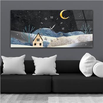 Horizontal bedrucktes Glas mit Kunst- und Naturthema und einer Uhr in der Mitte 019