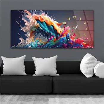 Horizontal bedrucktes Glas mit Kunst und Naturthema und einer Uhr an der Seite 111